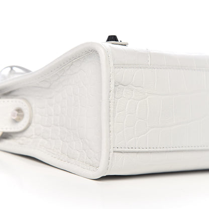 Balenciaga Matte Supple Lambskin Crocodile Embossed Classic Silver Hardware Mini City White 8 of 10