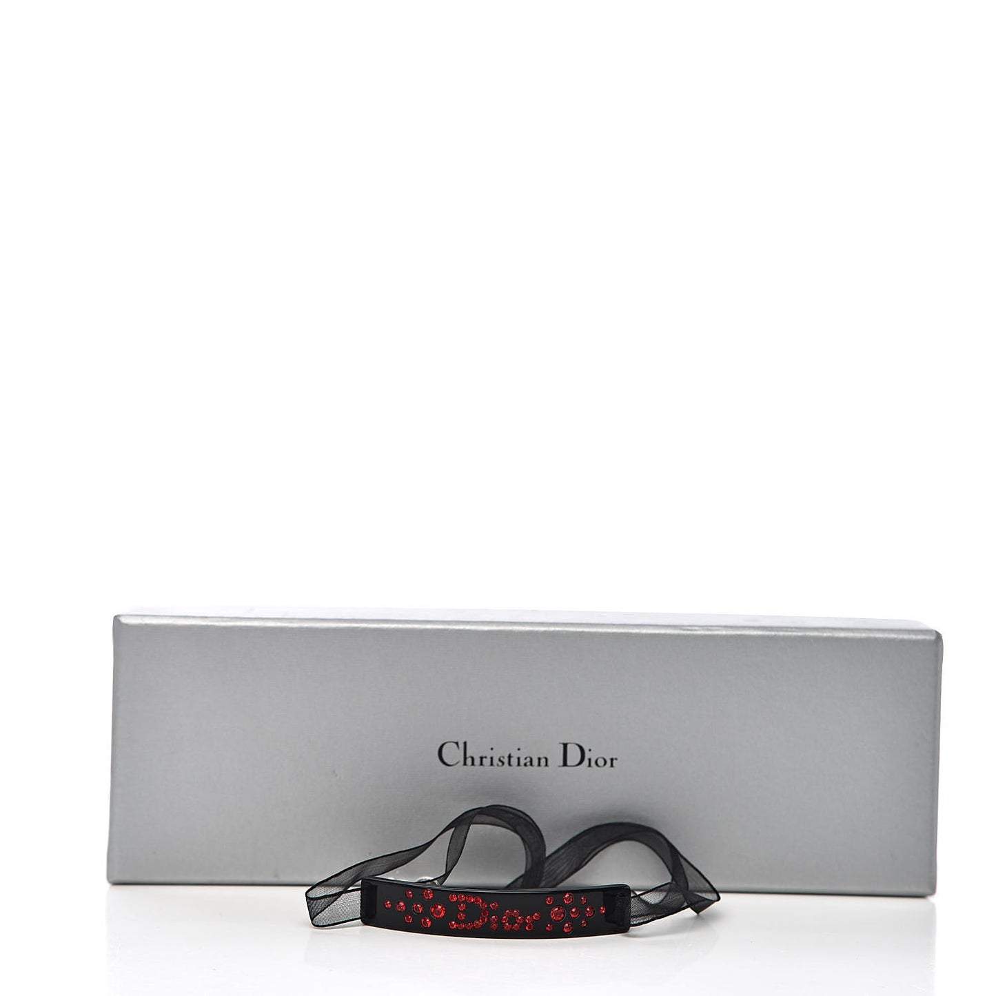 Mesh Ribbon Crystal Dior Logo Choker Necklace Black Red