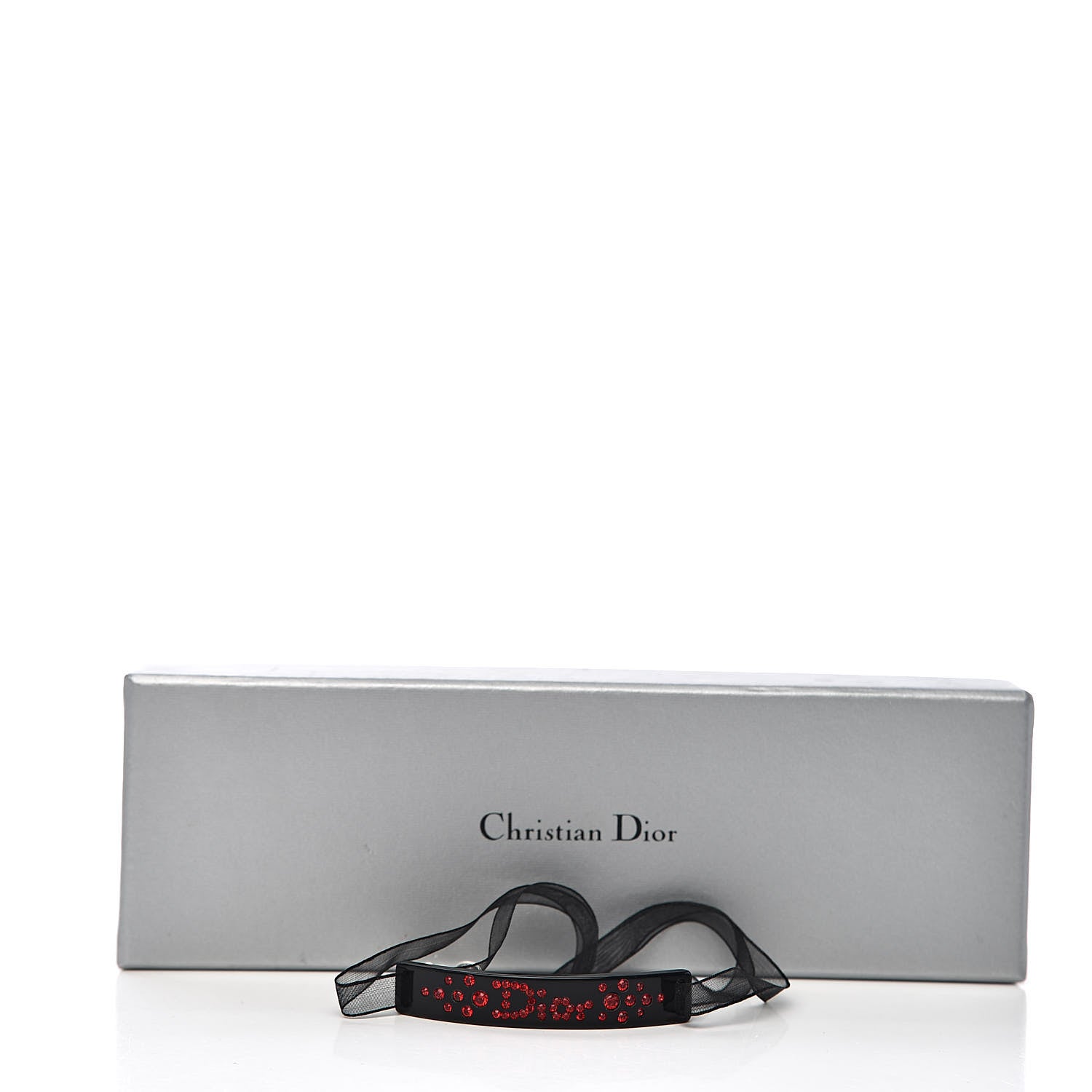 Christian Dior Mesh Ribbon Crystal Dior Logo Choker Necklace Black Red 4 of 4