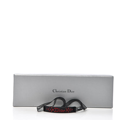 Christian Dior Mesh Ribbon Crystal Dior Logo Choker Necklace Black Red 4 of 4