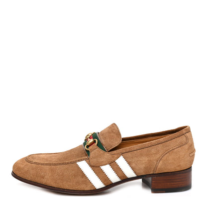 Gucci X ADIDAS Suede Supersofty Quentin Goatskin Web Mens Horsebit Loafers 10 Nocciola Off White 1 of 8