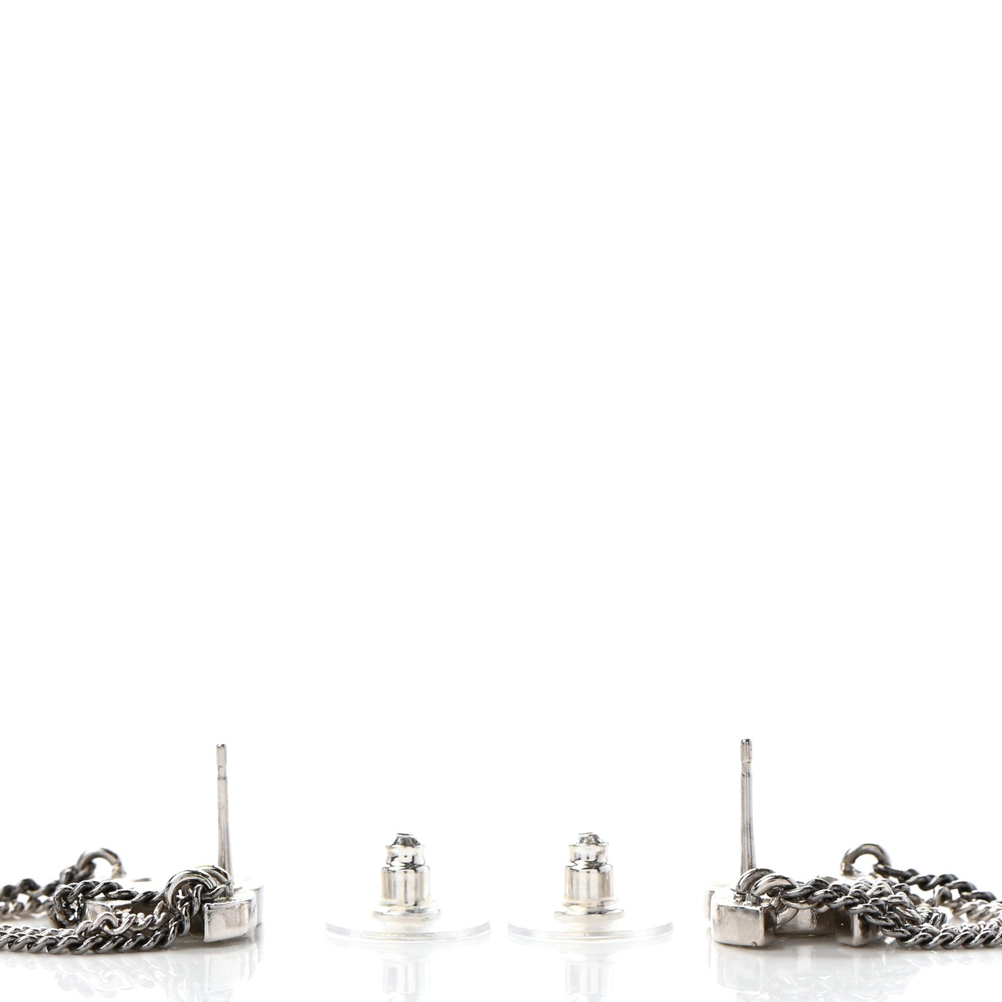 Crystal Chain CC Earrings Silver