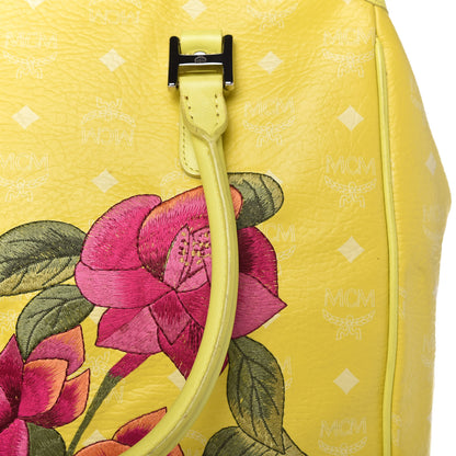 MCM Visetos Embroidered Flower Hummingbird Tote Yellow 13 of 20