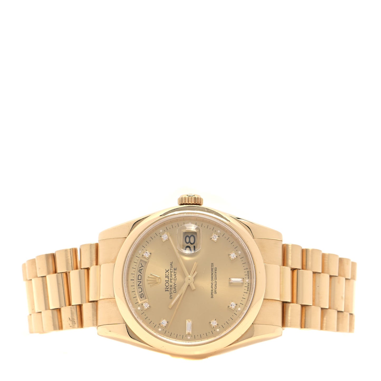 18K Yellow Gold Diamond 36mm Oyster Perpetual Day-Date President Watch Champagne 118208
