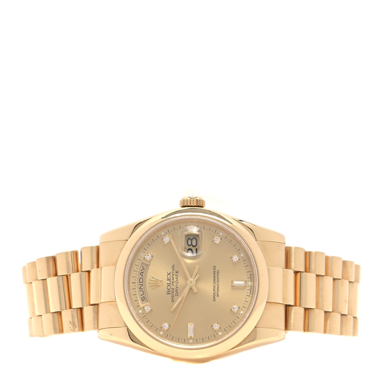 Rolex 18K Yellow Gold Diamond 36mm Oyster Perpetual Day-Date President Watch Champagne 118208 2 of 5