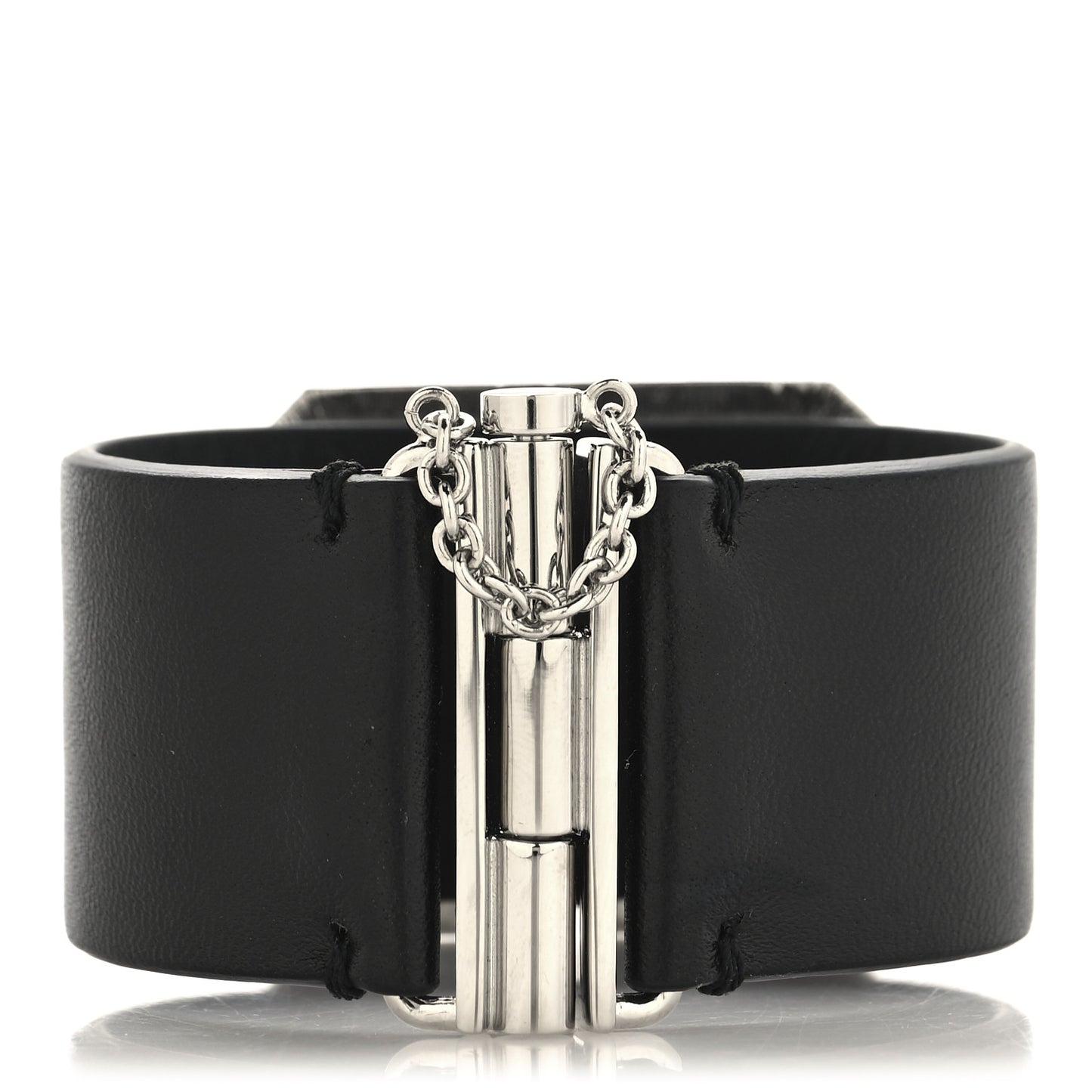 Calfskin Crystal CC Cuff Bracelet S Black