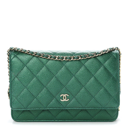 Chanel Metallic Caviar Quilted Wallet On Chain WOC Green 1 of 12