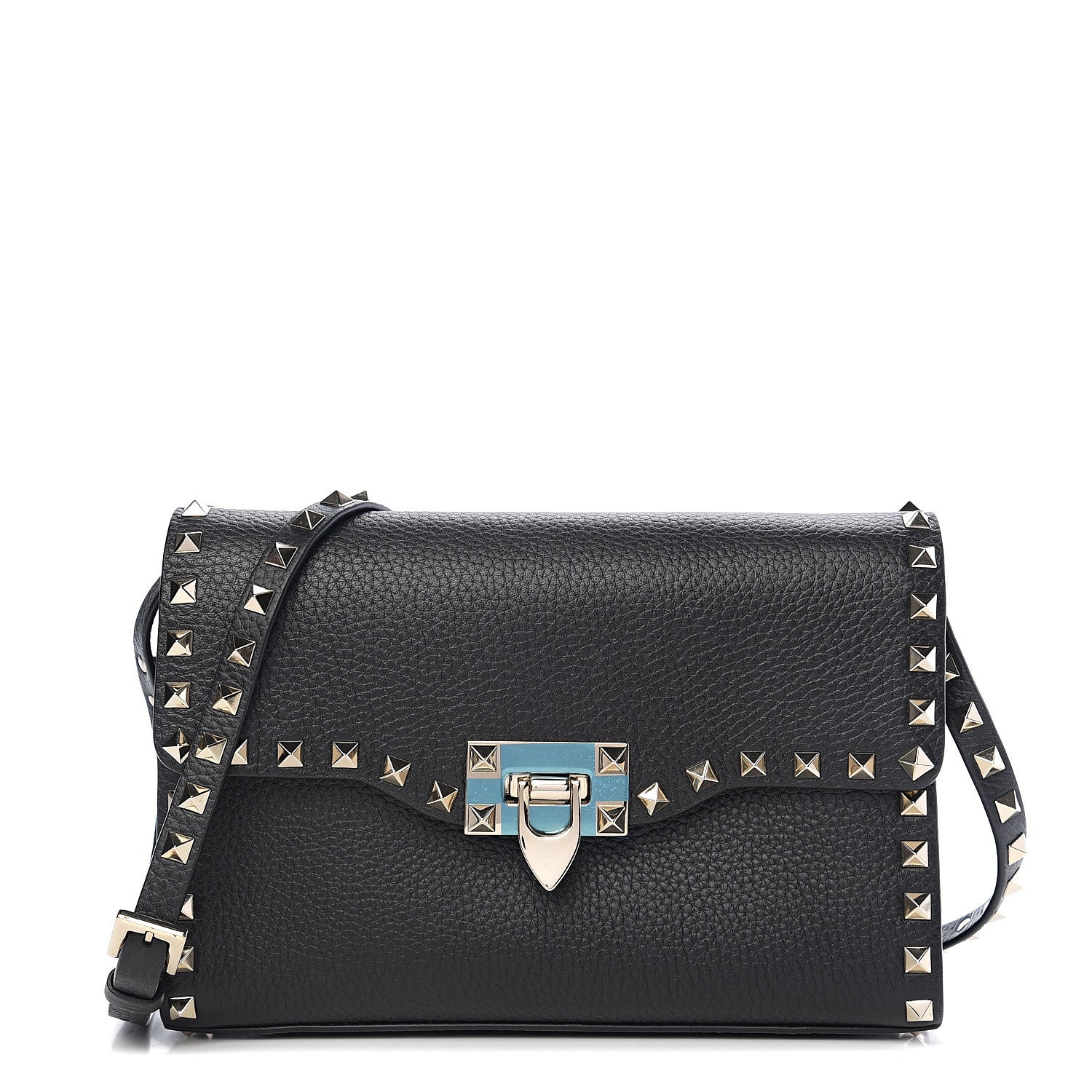 Valentino Garavani Pebbled Calfskin Medium Rockstud Flip Lock Crossbody Bag Black 1 of 8