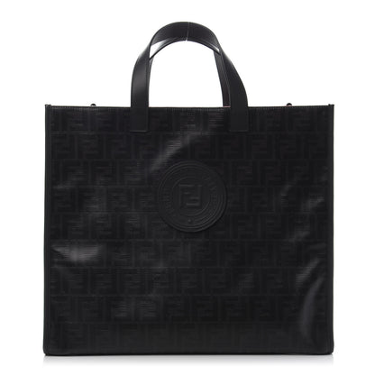 Fendi Glazed Fabric Vitello Century FF 1974 Stamp Patch Shopping Tote Black 1 of 11