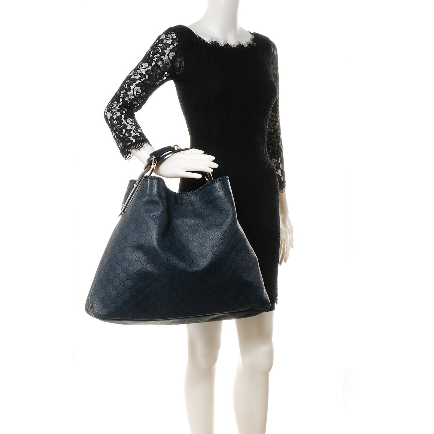 Guccissima Large Horsebit Chain Hobo Blue