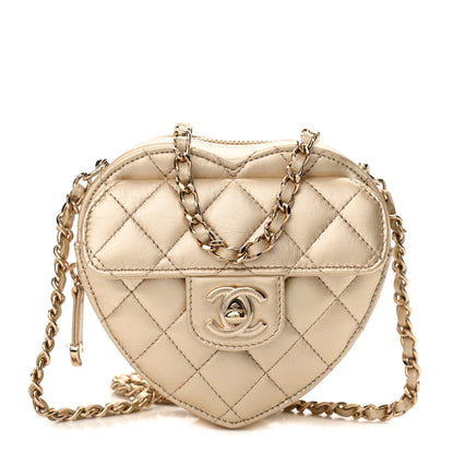 Chanel Metallic Lambskin Quilted CC In Love Heart Clutch With Chain Gold 1 of 11