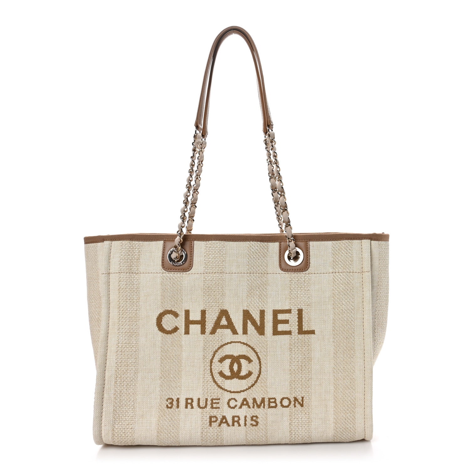 Chanel Mixed Fibers Calfskin Striped Small Deauville Tote Beige 1 of 10