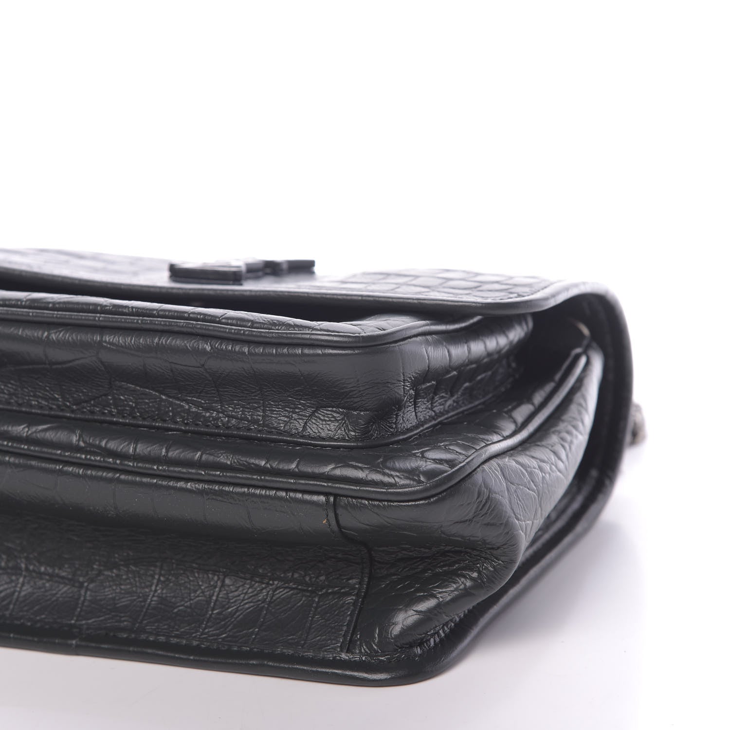Saint Laurent Calfskin Crocodile Embossed Matelasse Monogram Baby Niki Chain Satchel Black 9 of 9