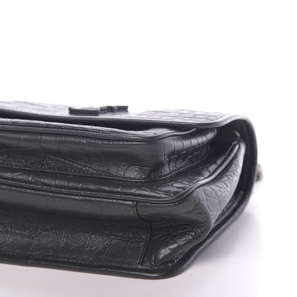 Saint Laurent Calfskin Crocodile Embossed Matelasse Monogram Baby Niki Chain Satchel Black 9 of 9