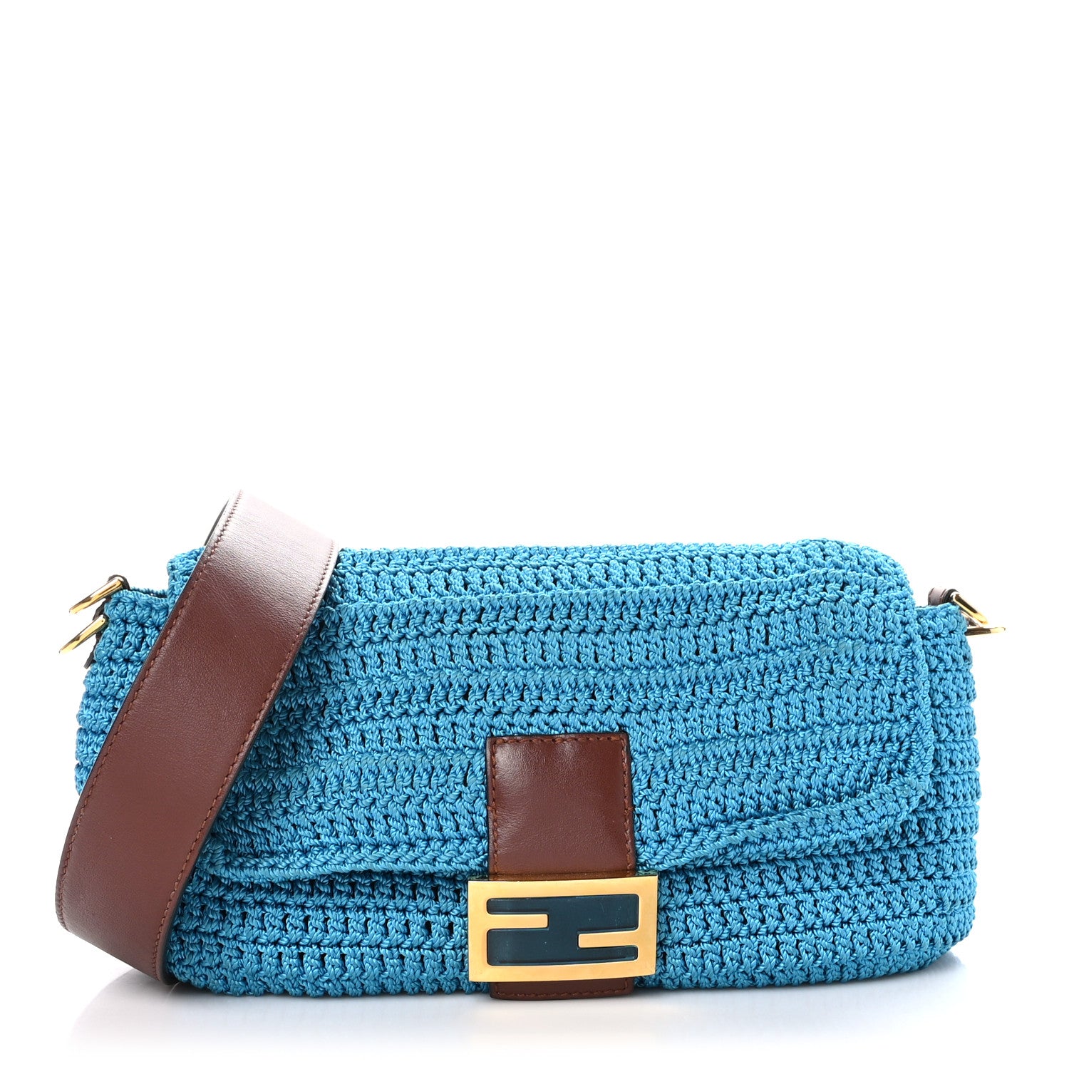 Fendi Fabric Crochet Vitello Grace Plexiglass Baguette Cyber Blue Ghianda 1 of 10