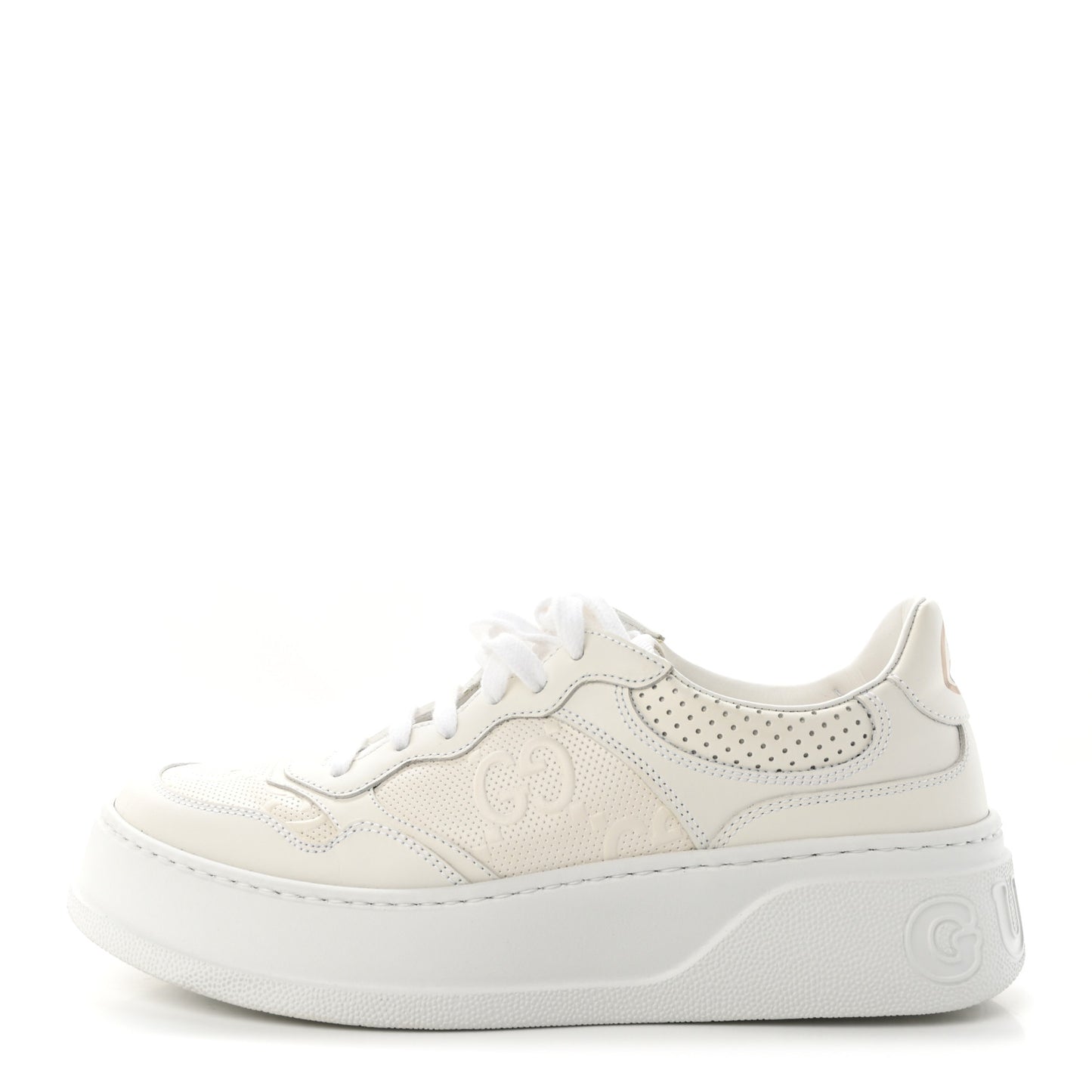 Calfskin GG Tennis Embossed Perforated Womens Platform 55mm Sneakers Great White