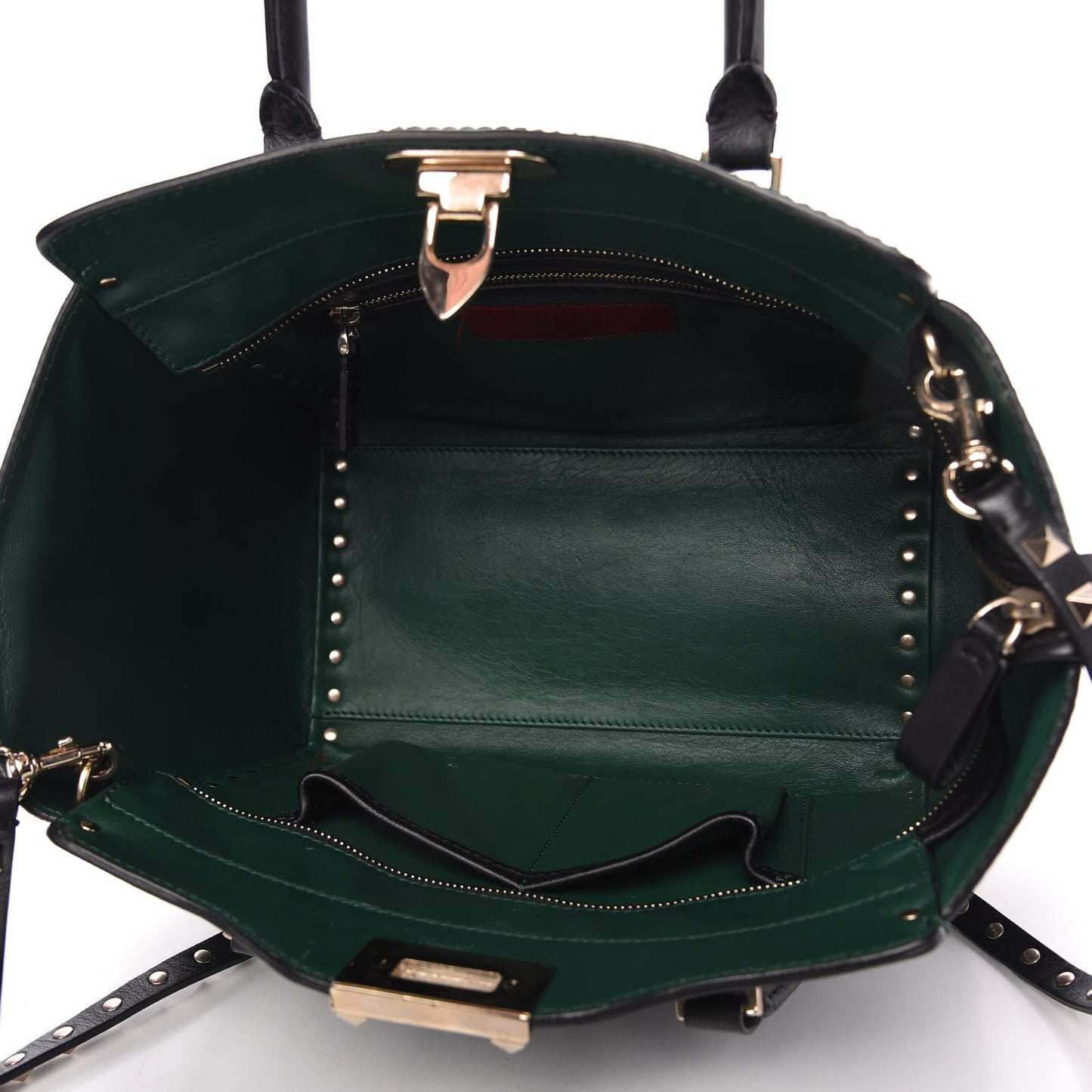 Vitello Bi-Color Small Rockstud Double Handle Tote Green Black
