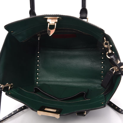 Valentino Garavani Vitello Bi-Color Small Rockstud Double Handle Tote Green Black 5 of 9