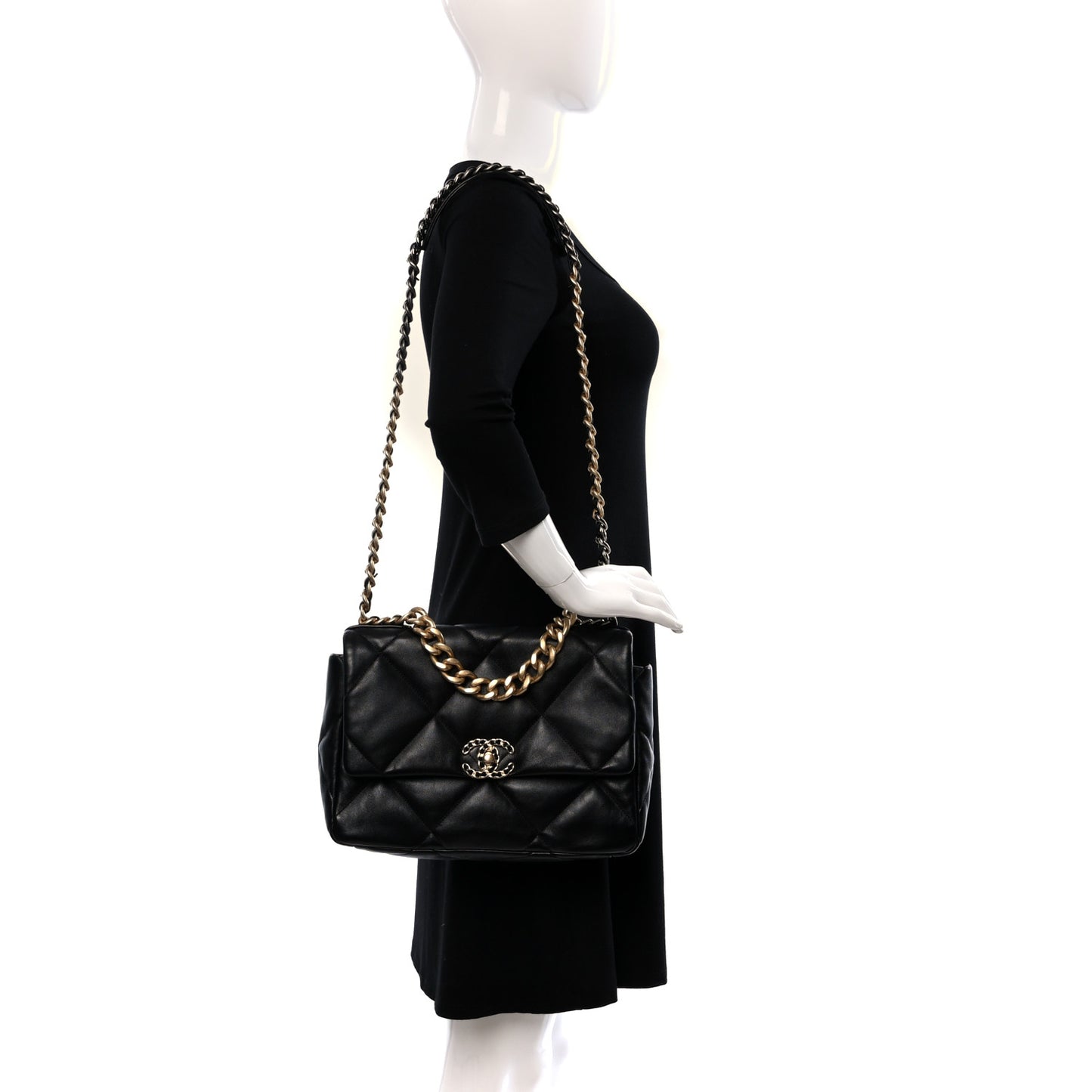 Goatskin Quilted Large Chanel 19 Flap Black