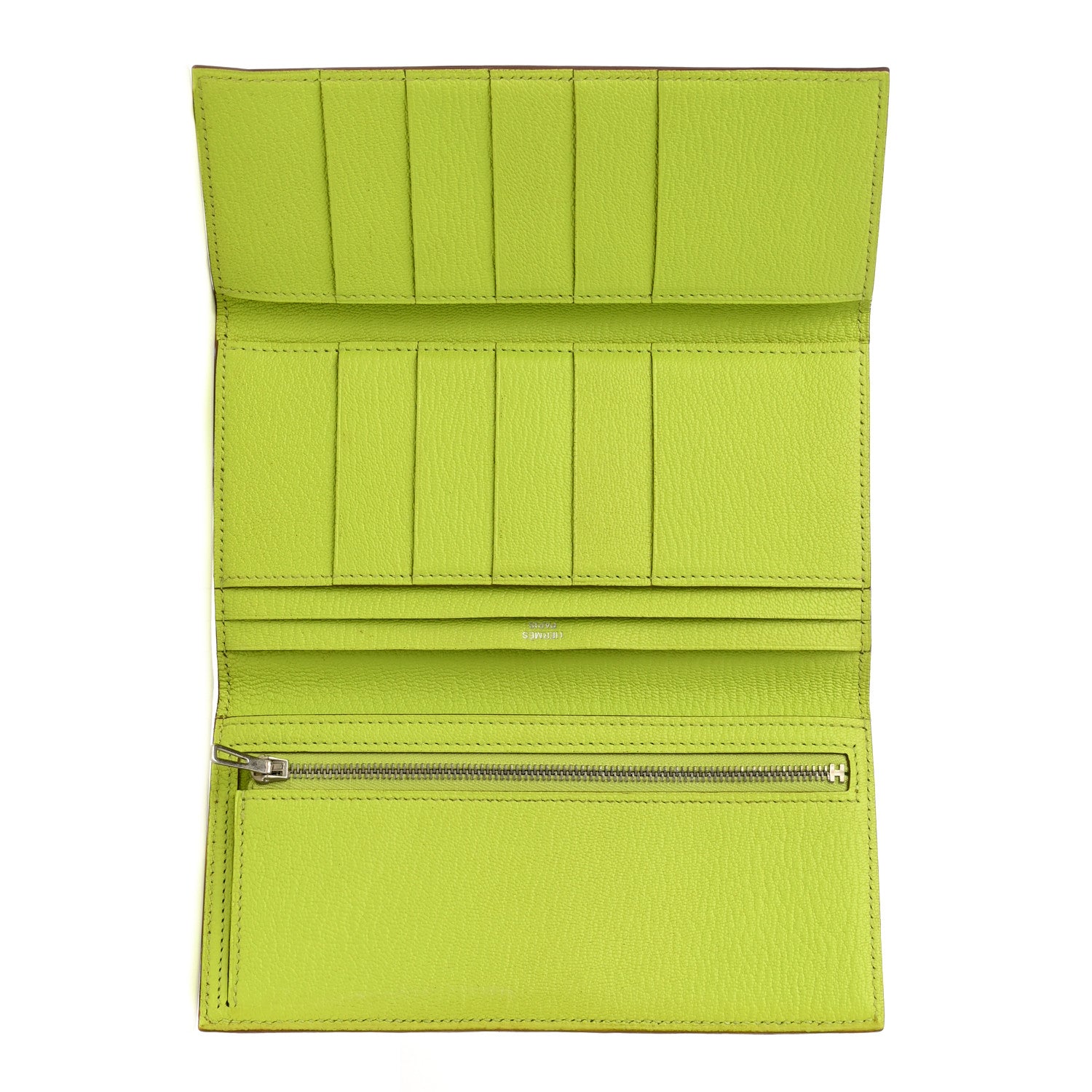 Hermes Chevre Mysore Tri-Fold Bearn Wallet Lime 5 of 15