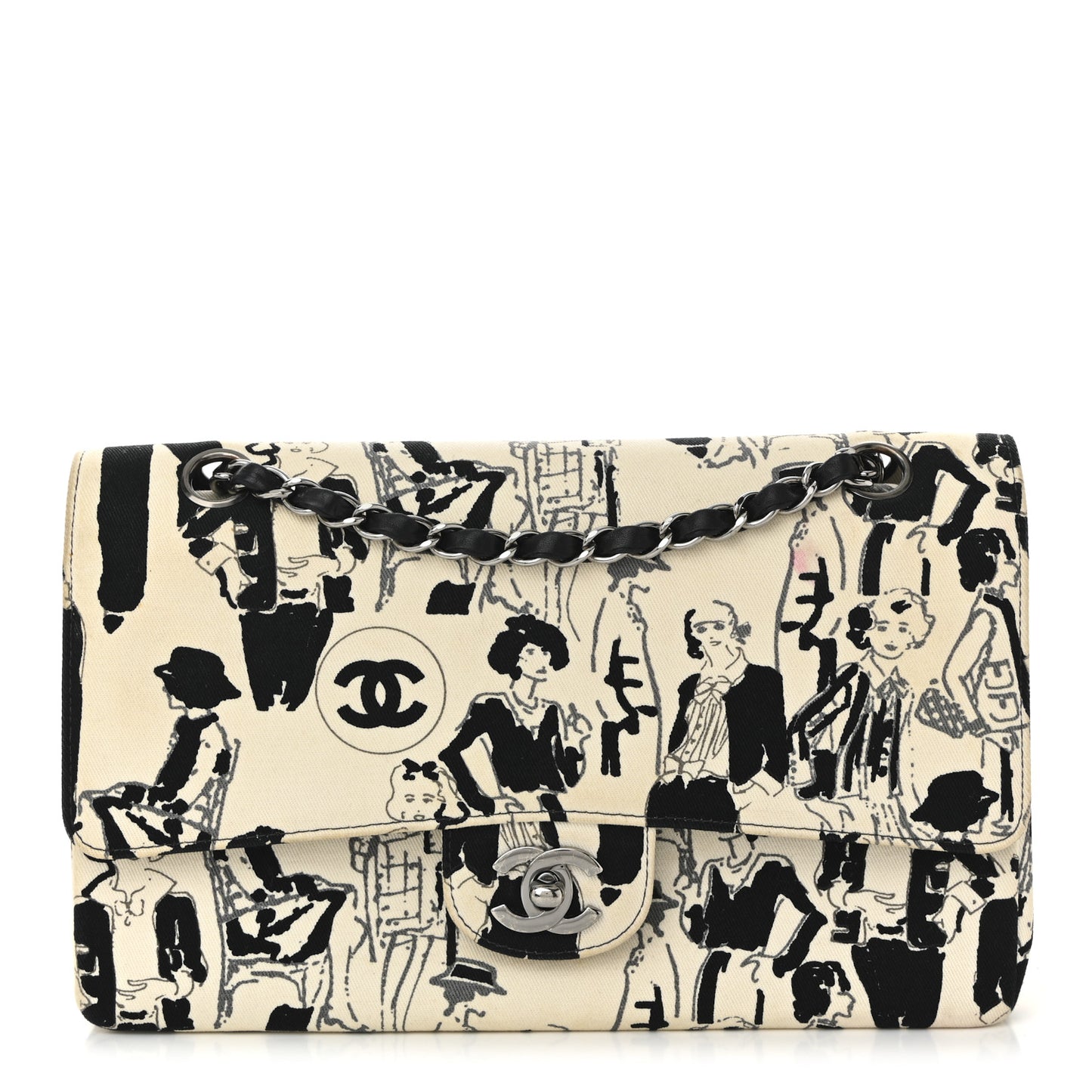 Canvas Coco Icons Medium Double Flap Black White
