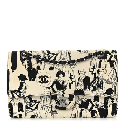 Chanel Canvas Coco Icons Medium Double Flap Black White 1 of 13