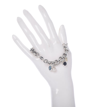 David Yurman Sterling Silver 18K Yellow Gold Blue Topaz Pearl Black Onyx Old World Charm Bracelet 2 of 5