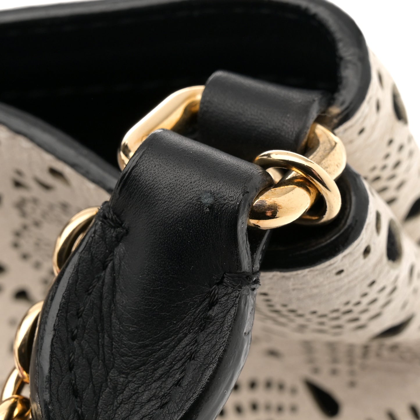 Prorsom Calfskin Laser Cut Lace Orchard Bucket Bag Black White