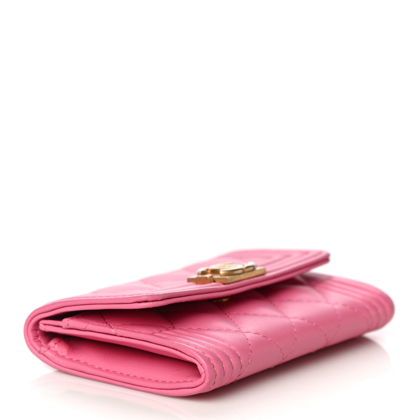 Lambskin Quilted Boy Card Holder Wallet Pink