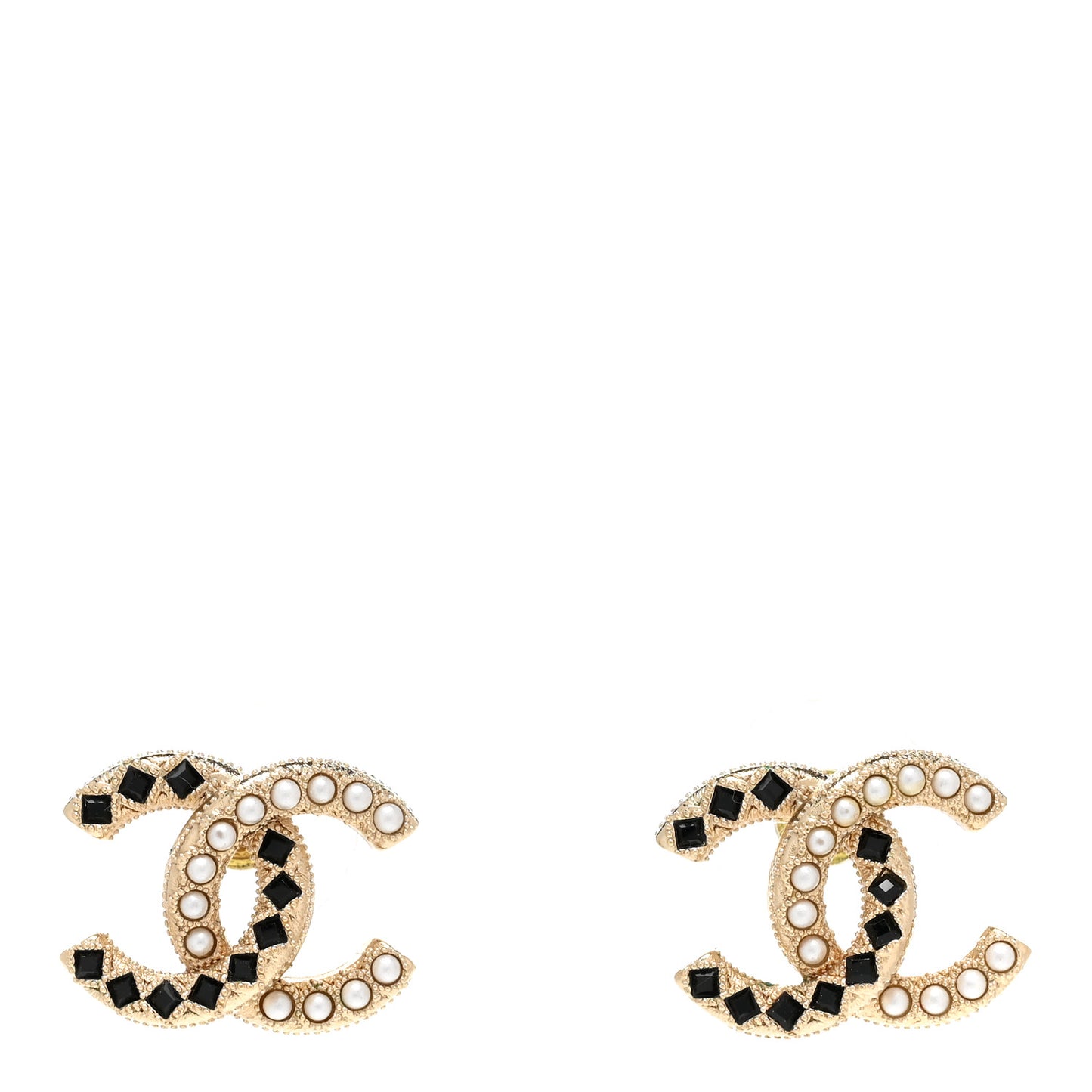 Resin Pearl CC Earrings Gold Black
