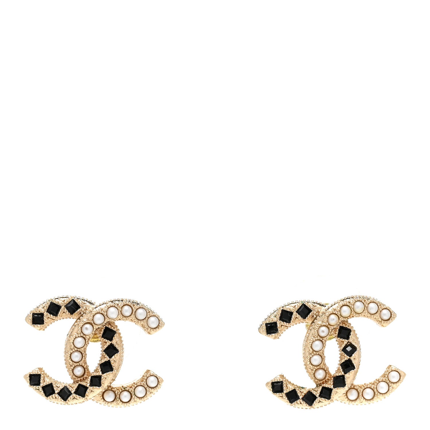 Chanel Resin Pearl CC Earrings Gold Black 1 of 7