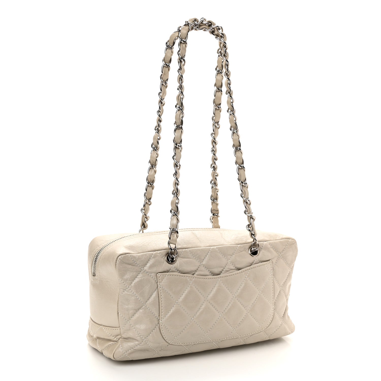 Chanel Aged Calfskin Quilted Cotton Club Bowler Pearl 3 of 10