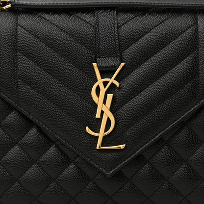 Saint Laurent Grain De Poudre Textured Mixed Matelasse Triquilt Medium Monogram Satchel Black 8 of 12