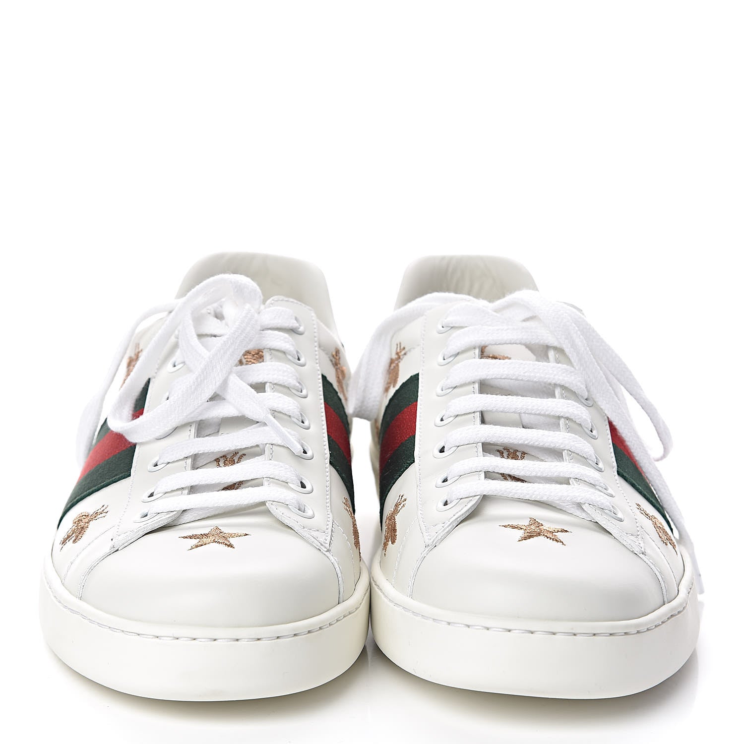 Gucci Calfskin Ayers Web Bee Star Embroidered Mens Ace Sneakers 9.5 White Green 2 of 10