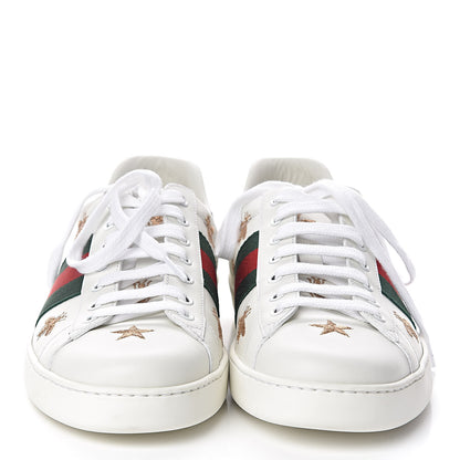 Gucci Calfskin Ayers Web Bee Star Embroidered Mens Ace Sneakers 9.5 White Green 2 of 10