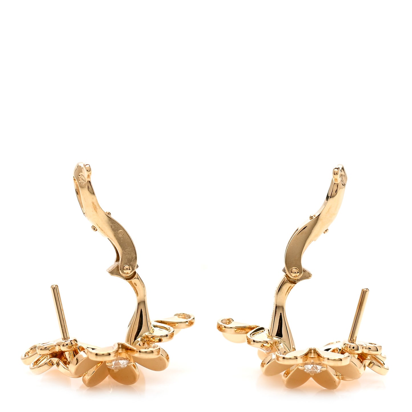 18K Yellow Gold Diamond Mini Frivole 3 Flowers Earrings