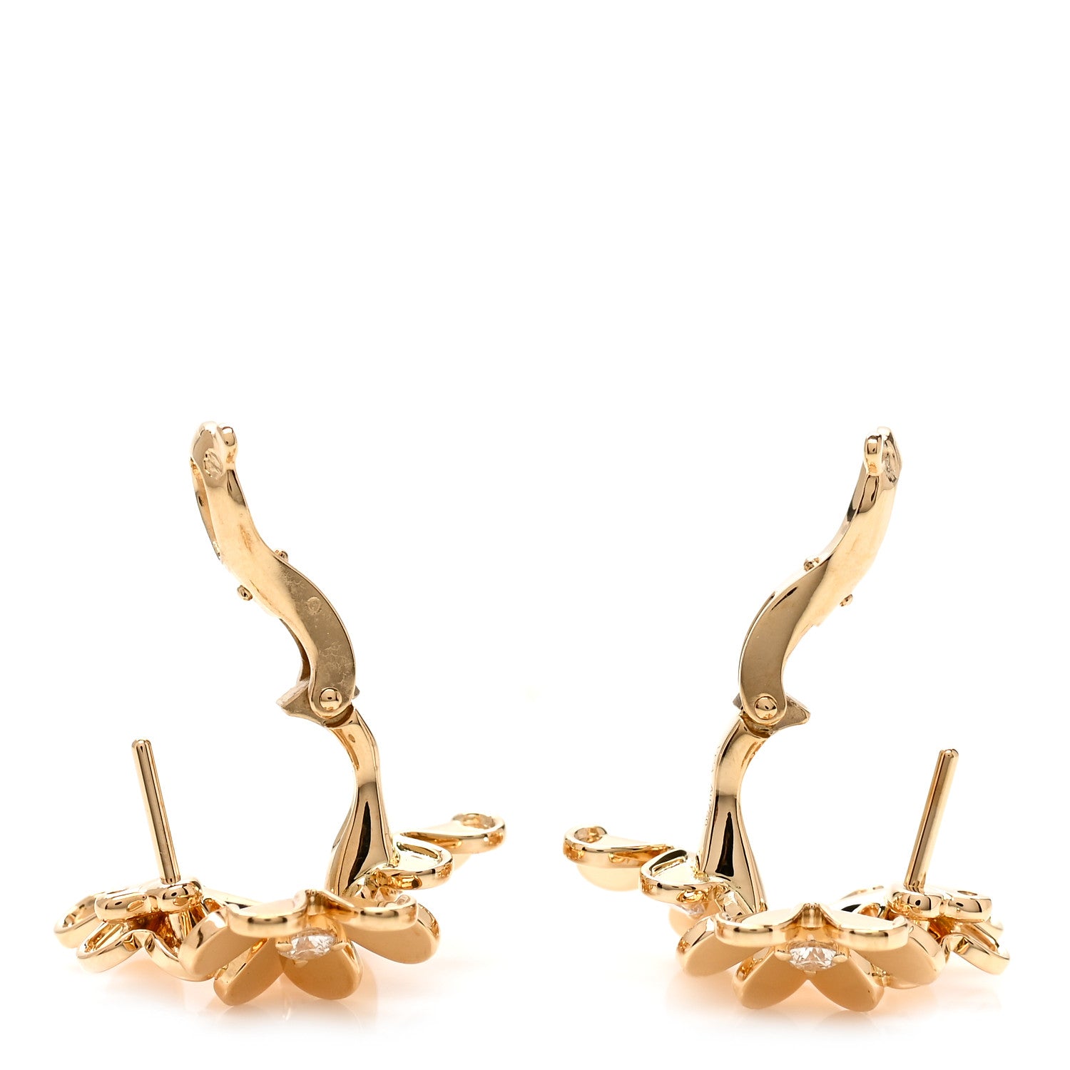 Van Cleef & Arpels 18K Yellow Gold Diamond Mini Frivole 3 Flowers Earrings 3 of 5