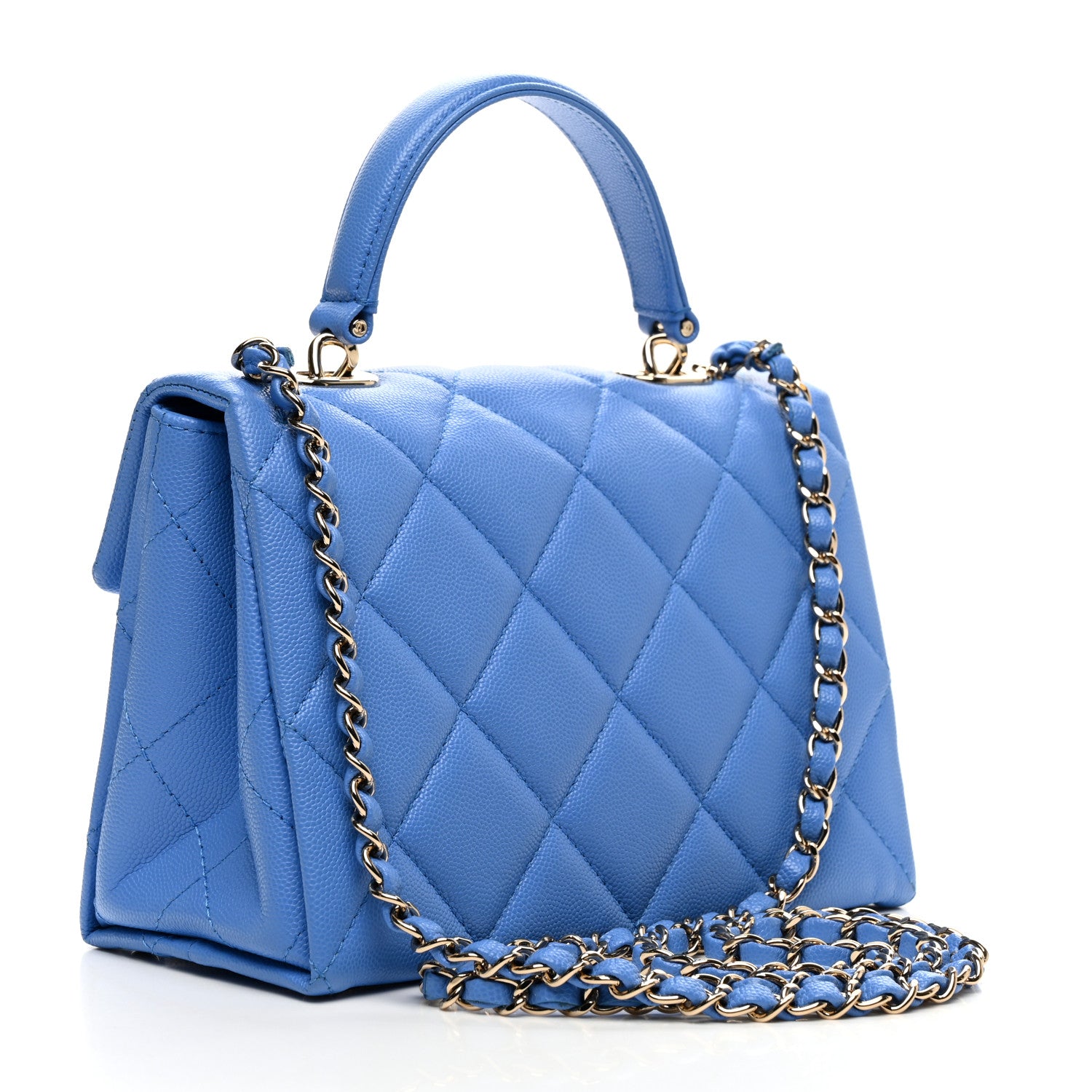 Chanel Caviar Quilted Mini Retro Twist Top Handle Flap Blue