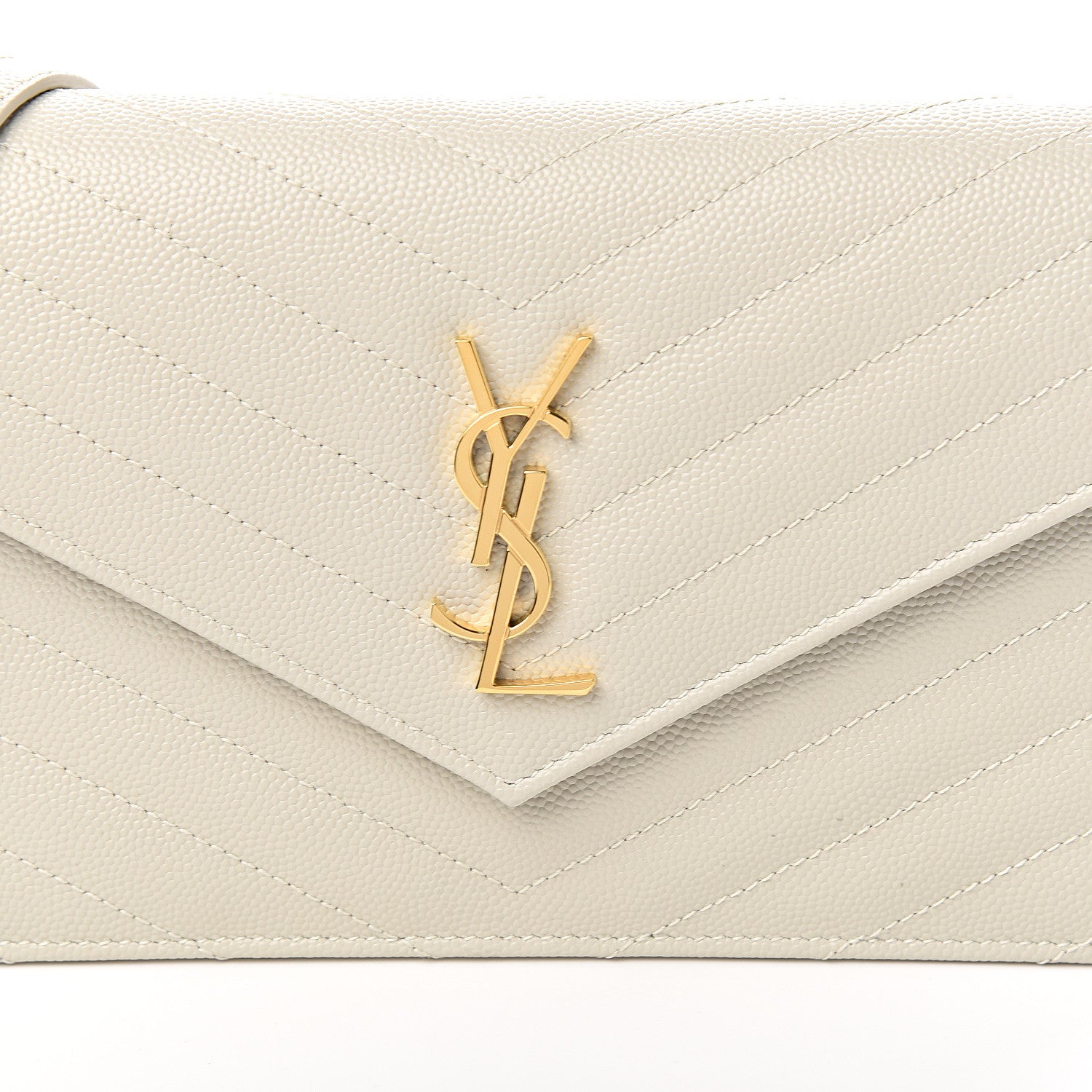 Saint Laurent Grain De Poudre Matelasse Chevron Monogram Envelope Chain Wallet Porcellana 9 of 9