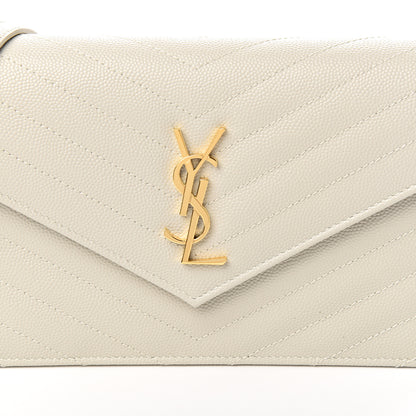 Saint Laurent Grain De Poudre Matelasse Chevron Monogram Envelope Chain Wallet Porcellana 9 of 9