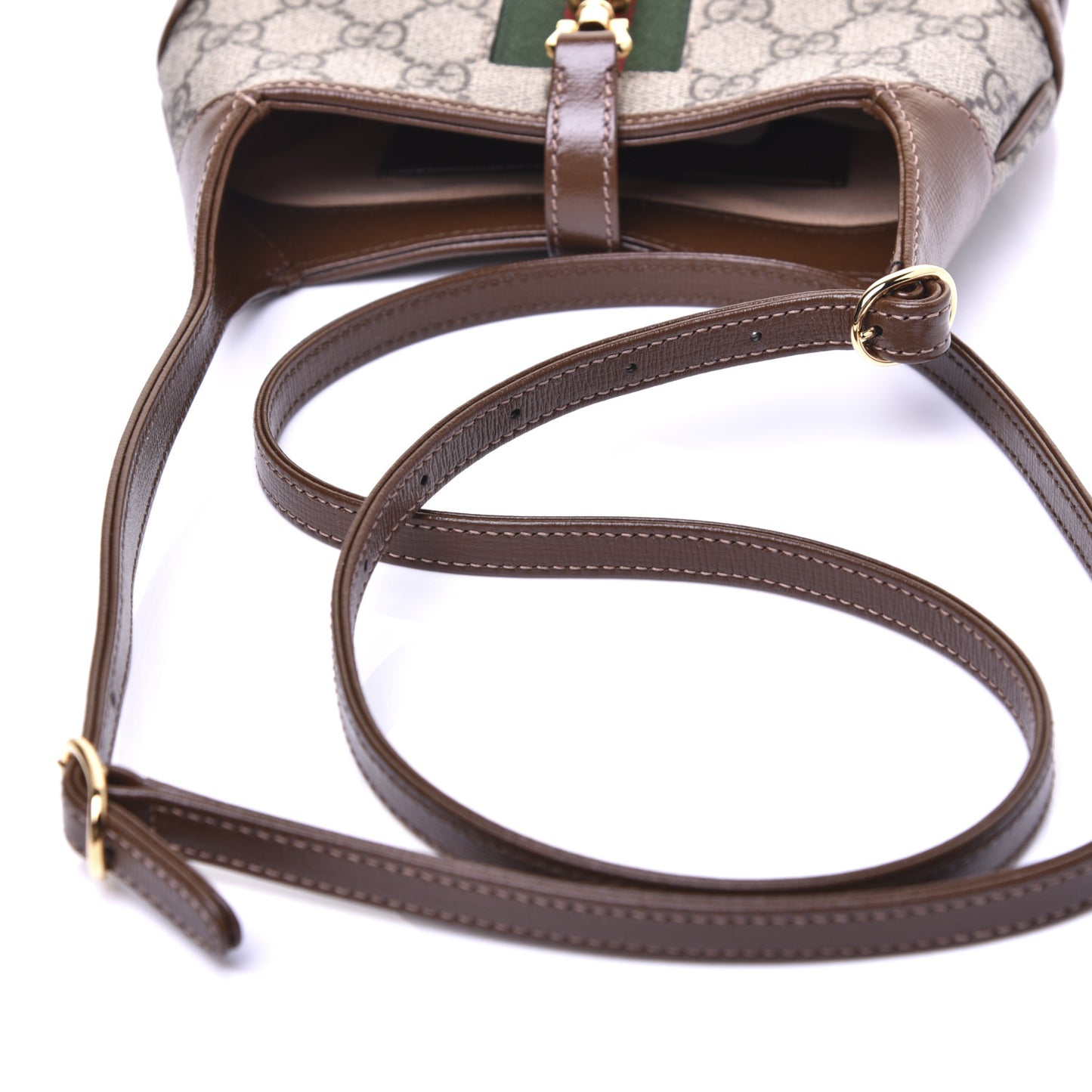 GG Supreme Monogram Azalea Calfskin Web Mini Jackie 1961 Hobo Beige Ebony Brown Sugar