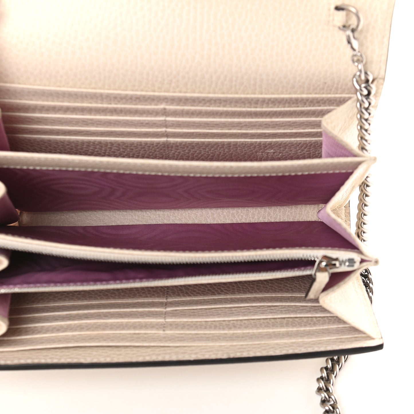 Dollar Calfskin Mini Dionysus Chain Wallet Mystic White