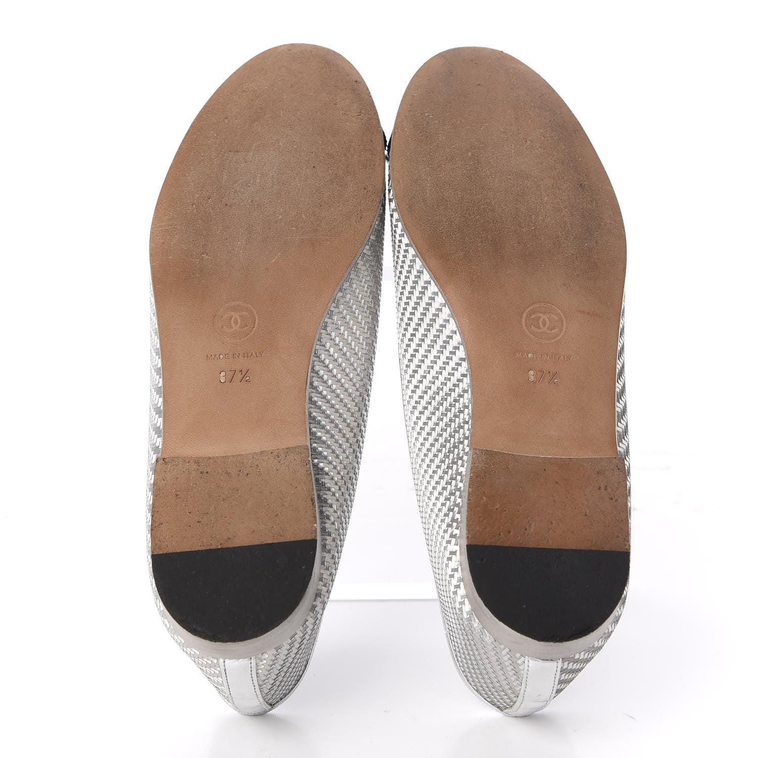 Chanel Metallic PVC Grosgrain Cap Toe Ballerina Flats 37.5 Silver Black 5 of 12
