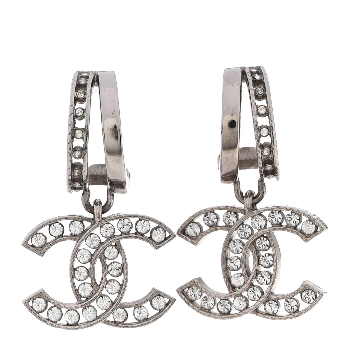 Crystal CC Drop Earrings Silver