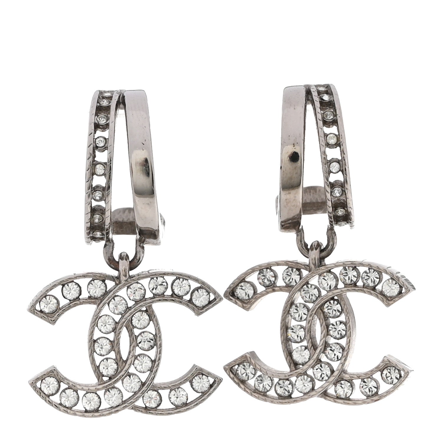 Chanel Crystal CC Drop Earrings Silver 1 of 5