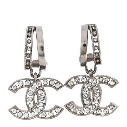 Chanel Crystal CC Drop Earrings Silver 1 of 5