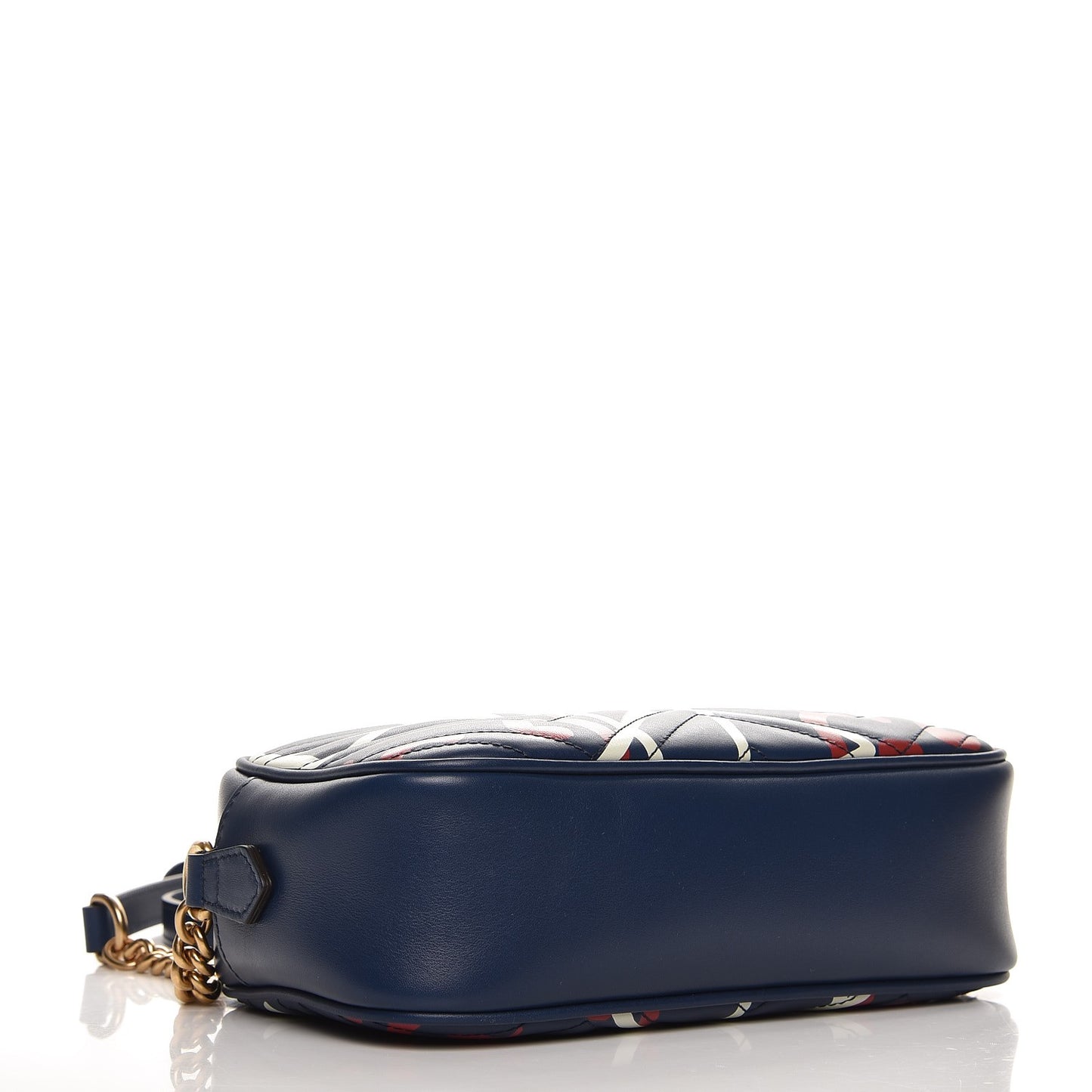 Calfskin Matelasse GucciGhost Small GG Marmont Chain Shoulder Bag Blue Agata Hibiscus Red