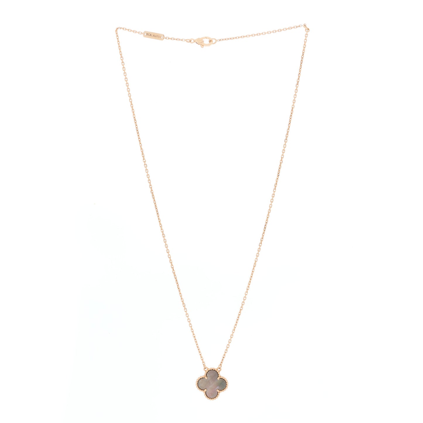 18K Rose Gold Gray Mother of Pearl Vintage Alhambra Pendant Necklace