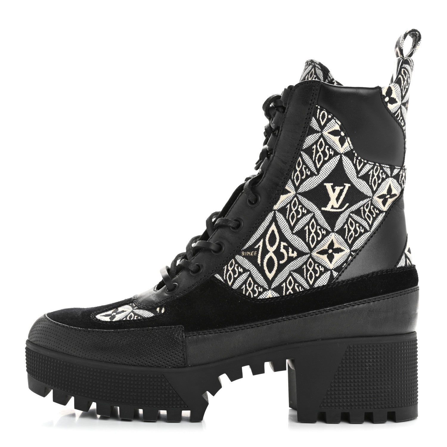 Louis Vuitton Suede Calfskin Jacquard Since 1854 Laureate Platform Desert Boots 37.5 Black 1 of 10