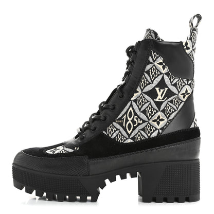 Louis Vuitton Suede Calfskin Jacquard Since 1854 Laureate Platform Desert Boots 37.5 Black 1 of 10